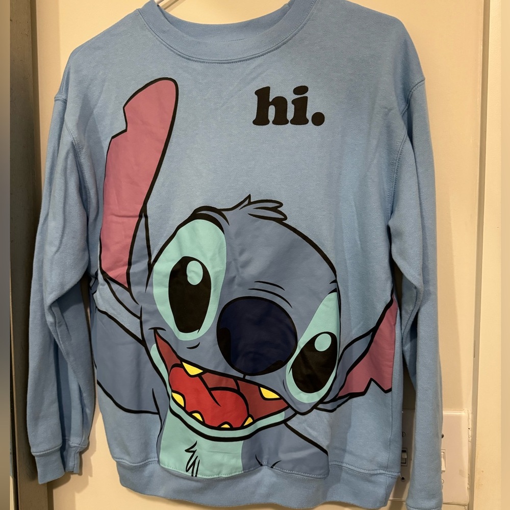 Disney Womens Sweatshirt Size Small Blue Ohana Lilo And Stitch Long Sleeve